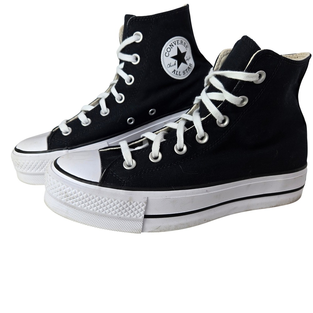 Converse Size 8.5 Chuck Taylor All Star High Top Black Platform Sneakers #1069